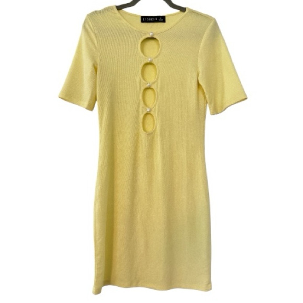 Lioness Hysteria Cut Out Knit Mini Dress in Butter Yellow Size Large - Picture 2 of 7